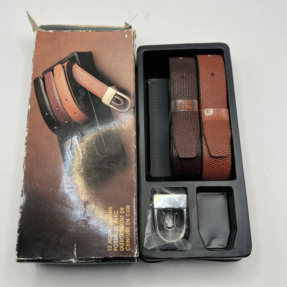 Leather Reversible Belts Lot Of 2 One Size Tan Burgundy Silver Tone Buckle